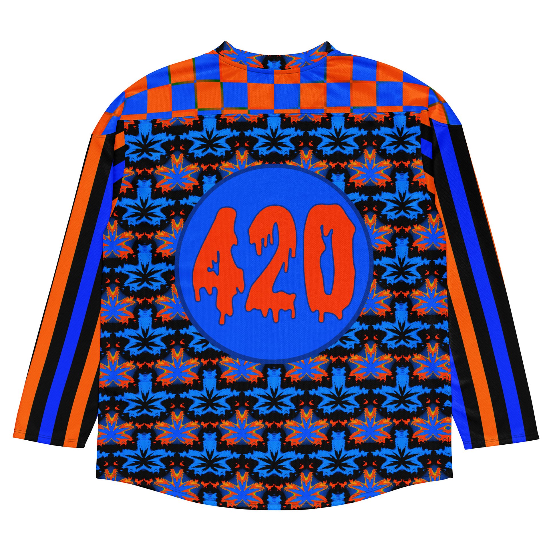 Stoner Circus Rave 420 Hockey Jersey, Stripe Checkers Cannabis Clowncore Clothing, Pot Leaf Twisted EDM Top, Weird Weed Music Festival Shirt product image (3)