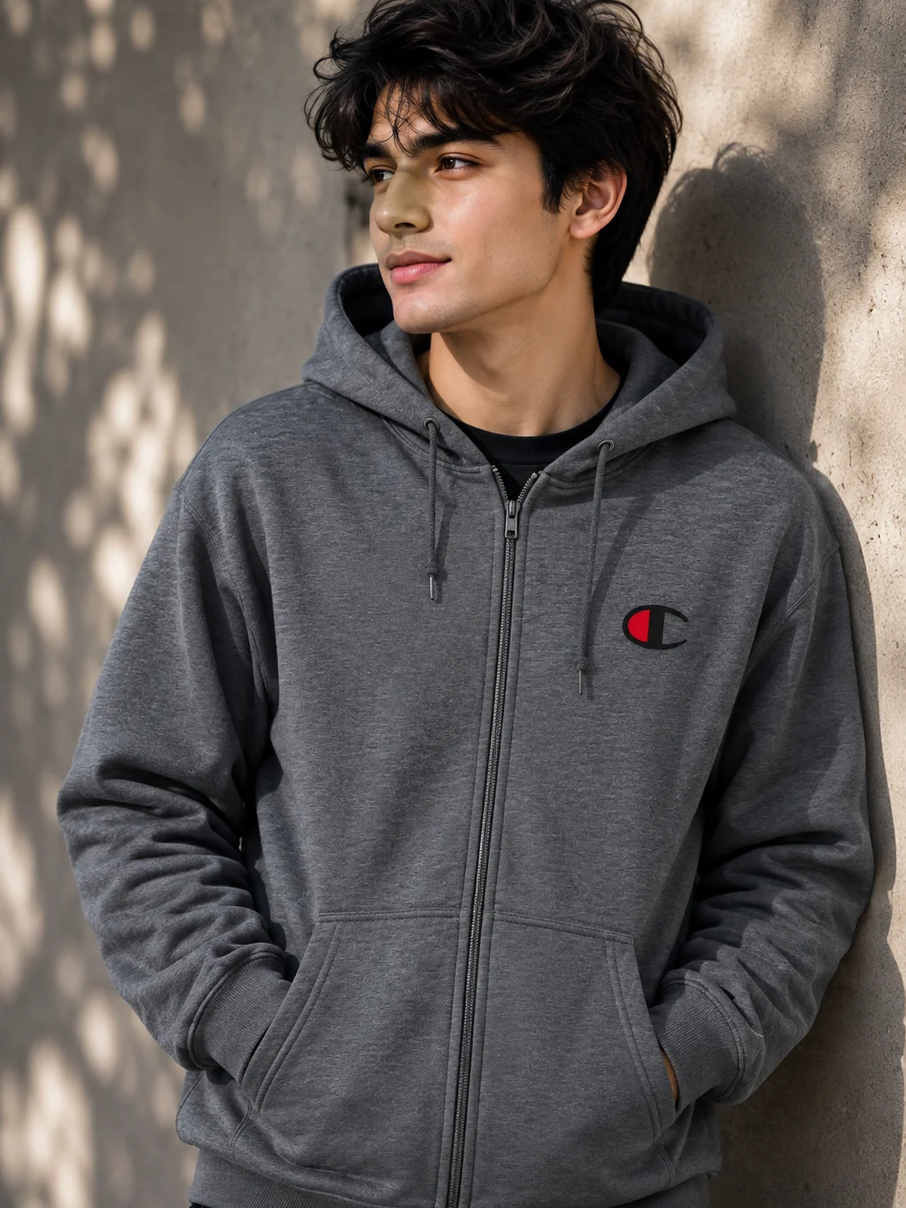 Champion Adult Sizing Embroidered Full Zip Fleece Hoodie Sweatshirt - Light Gray Heather L product image (1)