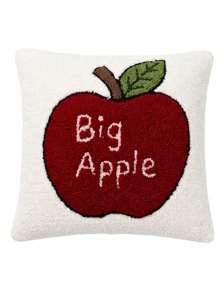 Big Apple Pillow 14x14" | Hand-Hooked Red Apple NYC Throw Pillow product image (1)
