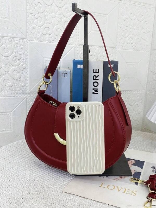 Red PU Leather Crossbody Bag Magnetic Snap | ADLEST product image (3)
