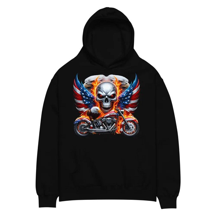 Patriotic Skull & Motorcycle Oversized Hoodie #3 product image (2)