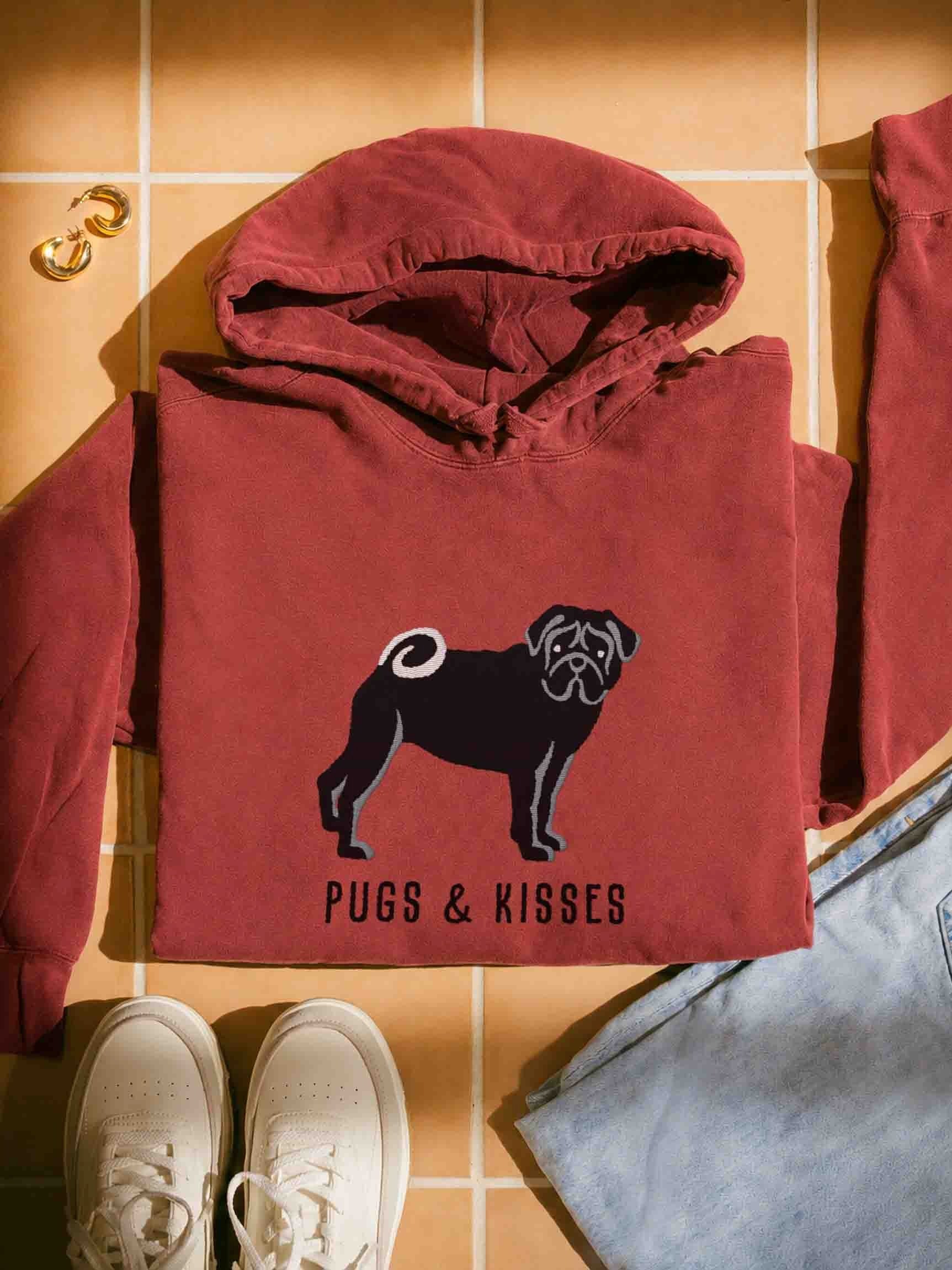 Pugs and Kisses Premium Hoodie (Embroidered) of a Pug(Black) product image (1)