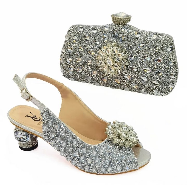 Luxury Italian Women's Rhinestone Shoes and Matching Bag Set – Elegant Platform Block Heel Sandals with Crystal Evening Clutch for Weddings, Parties & Special Occasions product image (3)