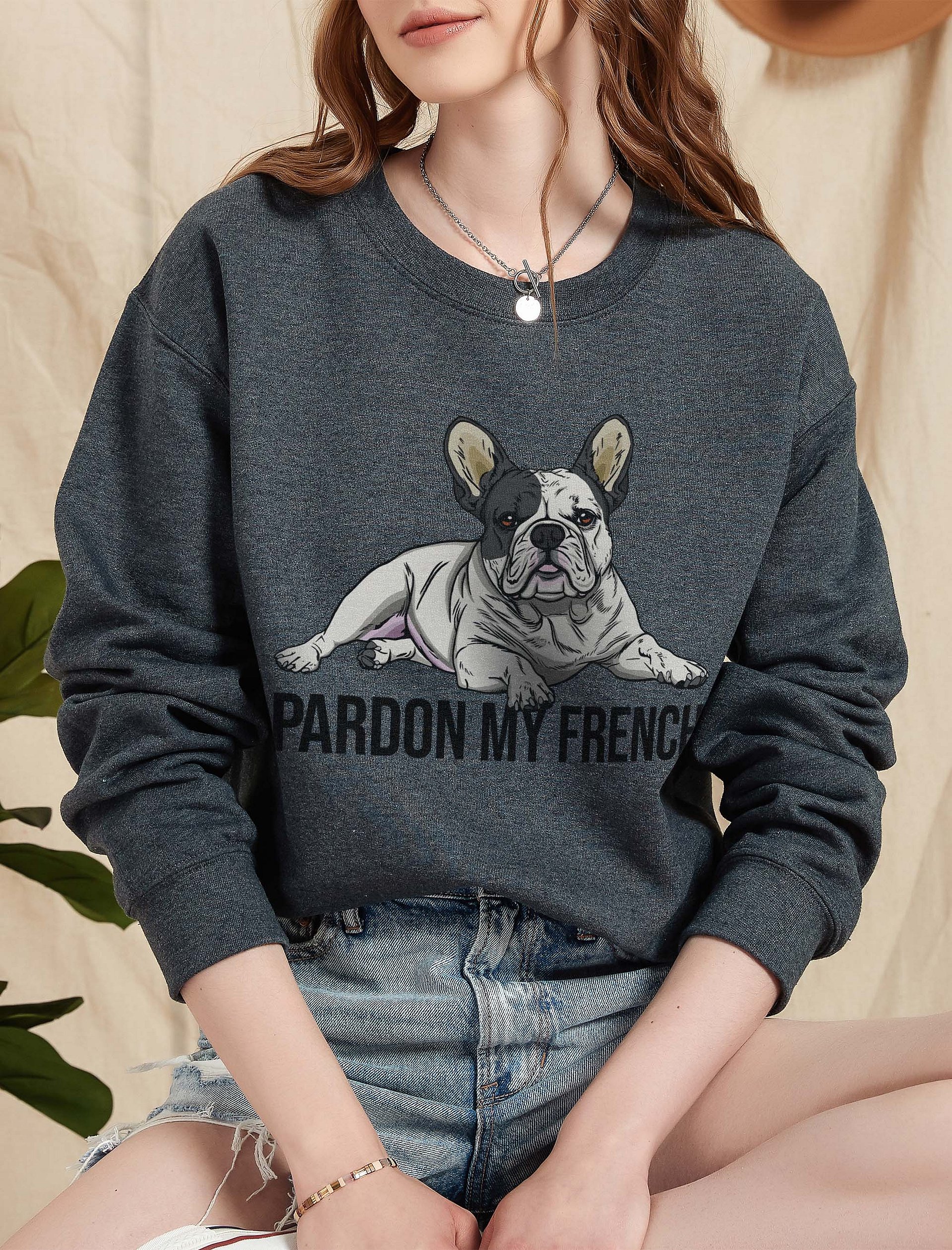 Pardon My French Sweatshirt of a French Bulldog(Pied) | Funny Shirt for Frenchie Owners product image (2)