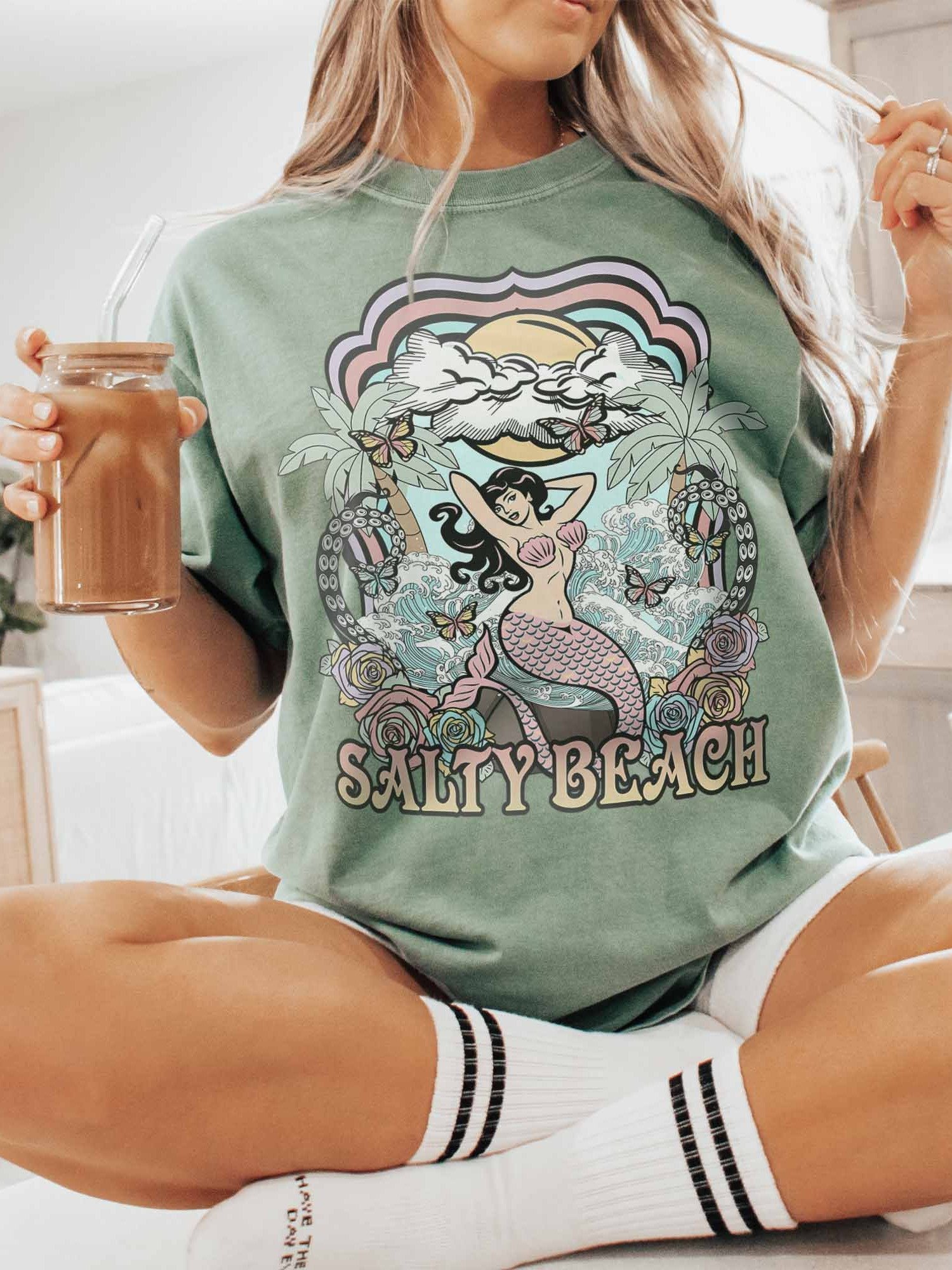 Salty Beach Mermaid Shirt – Tropical Ocean Travel Souvenir Vintage Beach Tee product image (2)