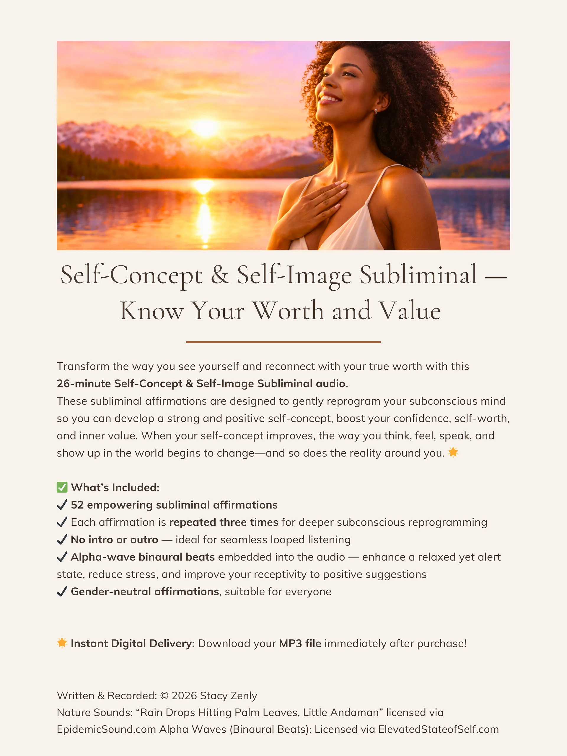 Self-Concept & Self-Image Subliminal Affirmations — Know Your Worth and Value | MP3 Download product image (2)