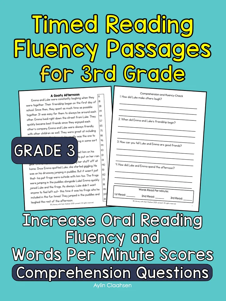 Timed Reading Fluency Passages for 3rd Grade product image (1)