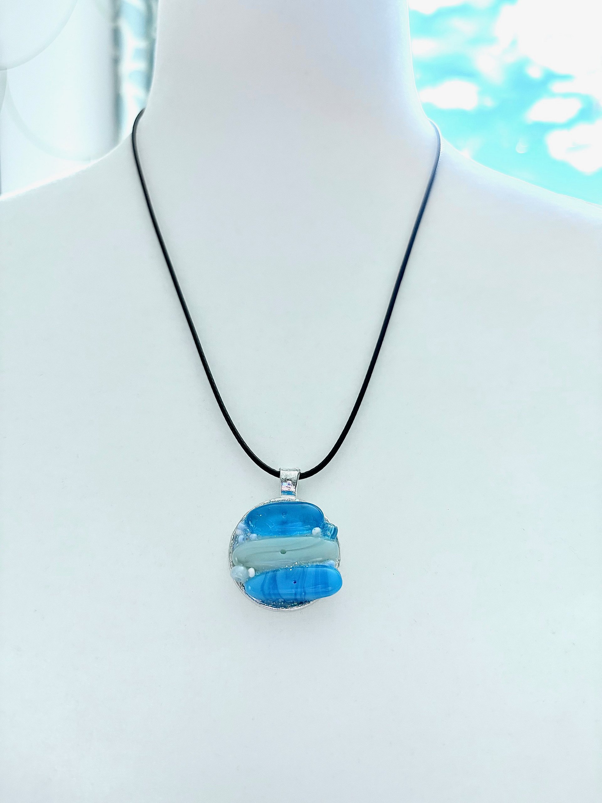 MFD-00212 | Coastal Calm Horizon Pendant Necklace | Handmade Glass Art Jewelry | Monique Faella Designs™ product image (1)