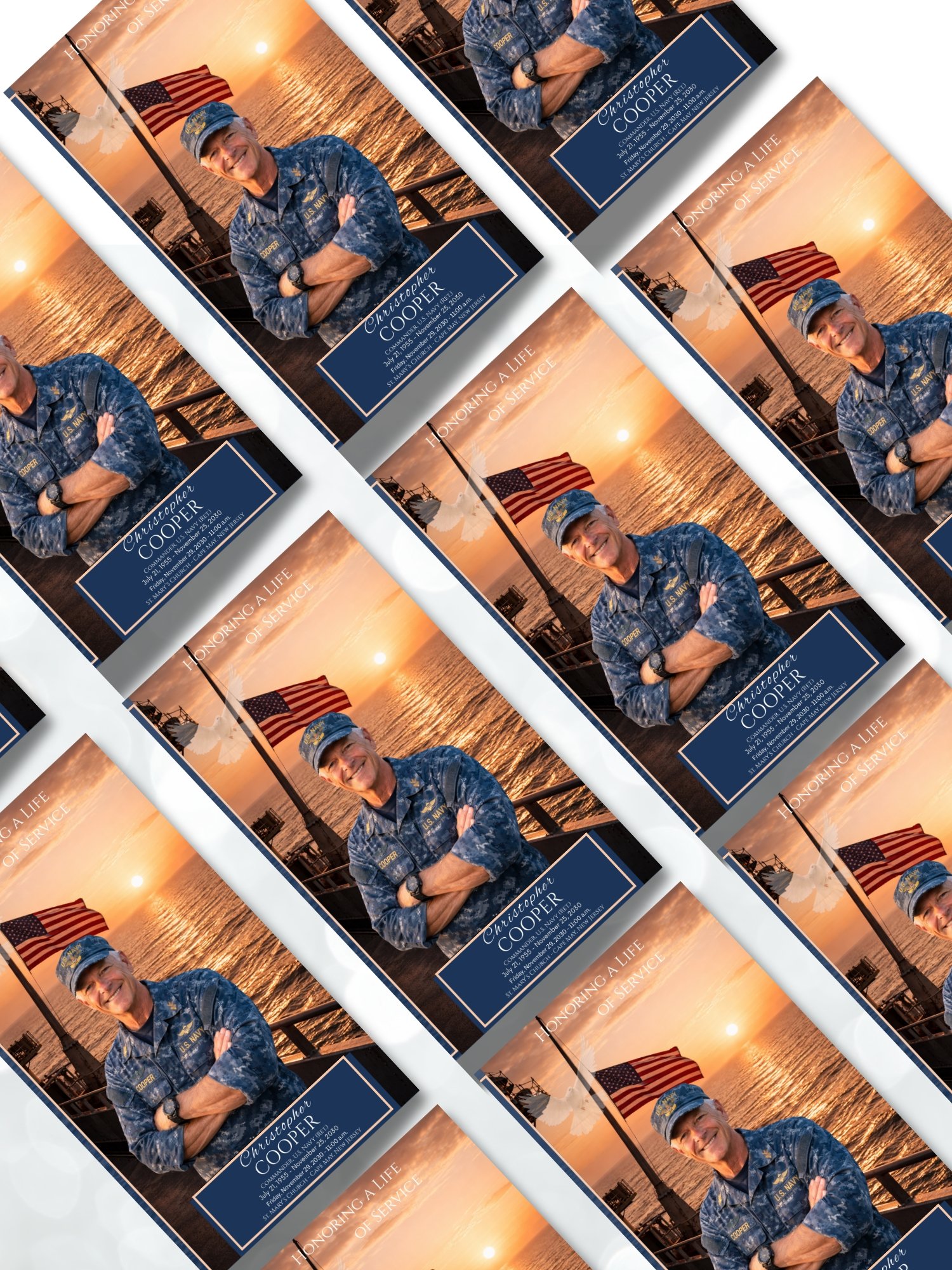 US Navy Trifold Funeral Program Template • Sunset Landscape with Flag • Editable in Canva • US Letter & Legal Sizes • 6 Pages product image (7)