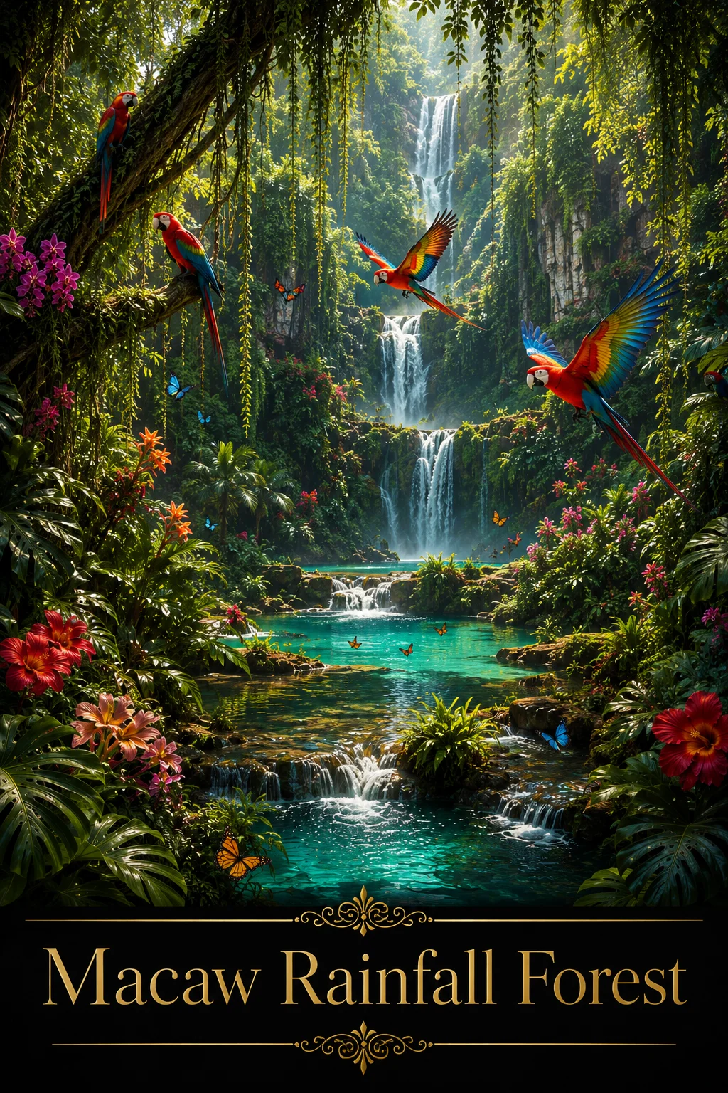 Macaw Rainfall Forest - Tropical Waterfall 8K Digital Wall Art product image (1)