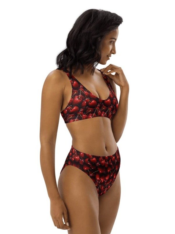 🍓🖤 Black Strawberry Print Recycled High-Waisted Bikini – Sweet & Bold product image (2)