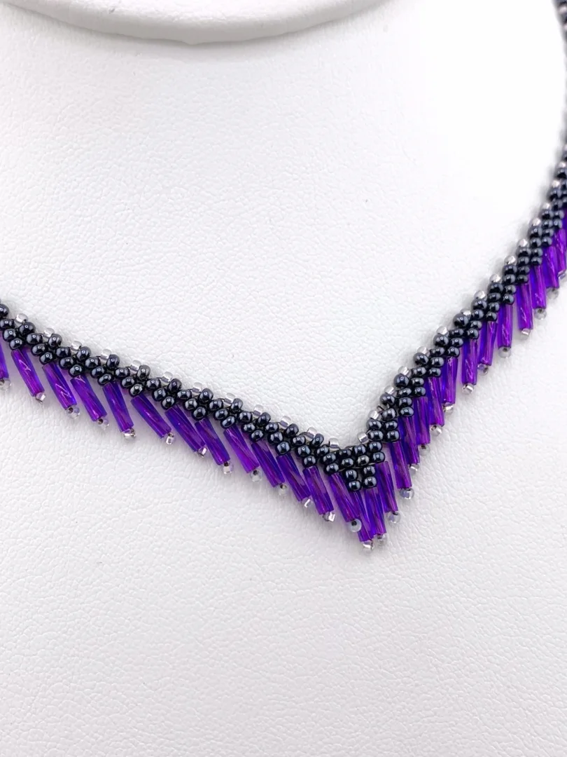 Bugle Bead Fringe Necklace - Purple product image (2)