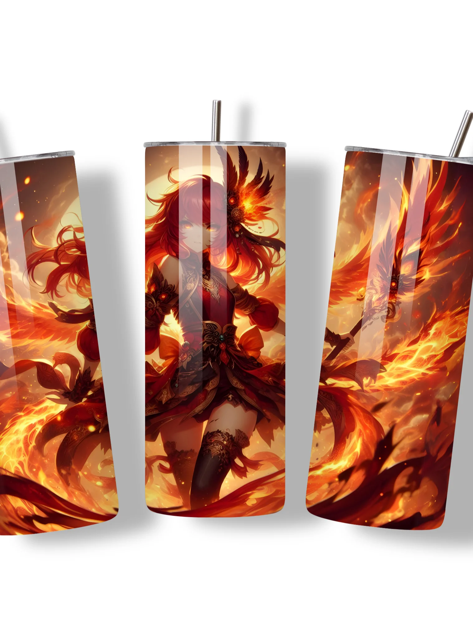 Elemental Anime Girl 20oz Skinny Tumblers with Metal Straws – Fire, Water, Earth, and Wind Designs – Double-Walled Insulated Stainless Steel Tumbler, Gift for Anime Fans and Nature Lovers (Fire) product image (3)