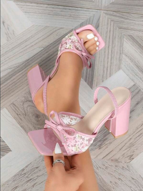 Pink Lace Bow Stiletto Slingback Heels | Women's Open Toe High Heel Sandals for Party, Wedding & Special Occasions | ADLEST product image (2)