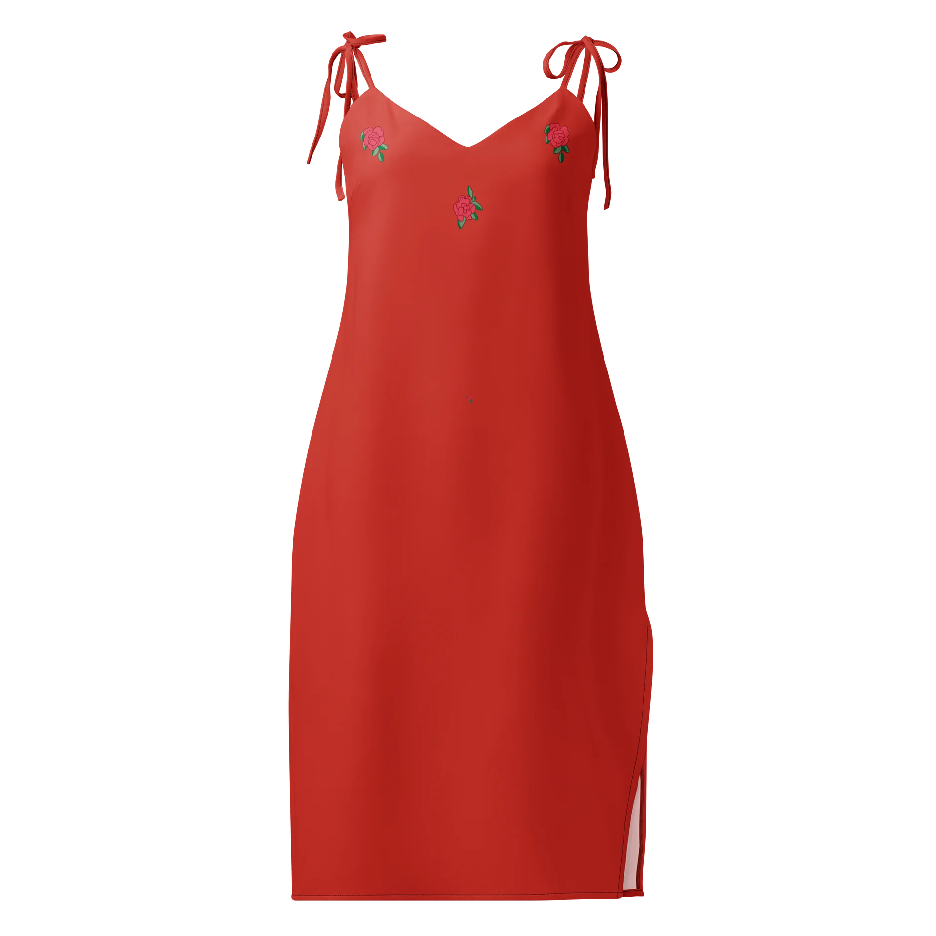 Bold Red All-Over Print Slip Dress with rose details product image (1)