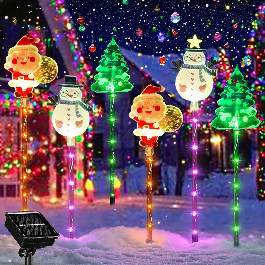 6 Luces Navideñas Solares: Decoración De Muñeco De Nieve product image (2)