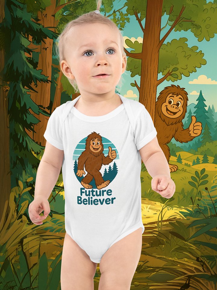 “Future Believer” Baby Sasquatch Bodysuit – Adorable Cryptid Onesie for Little Explorers product image (1)