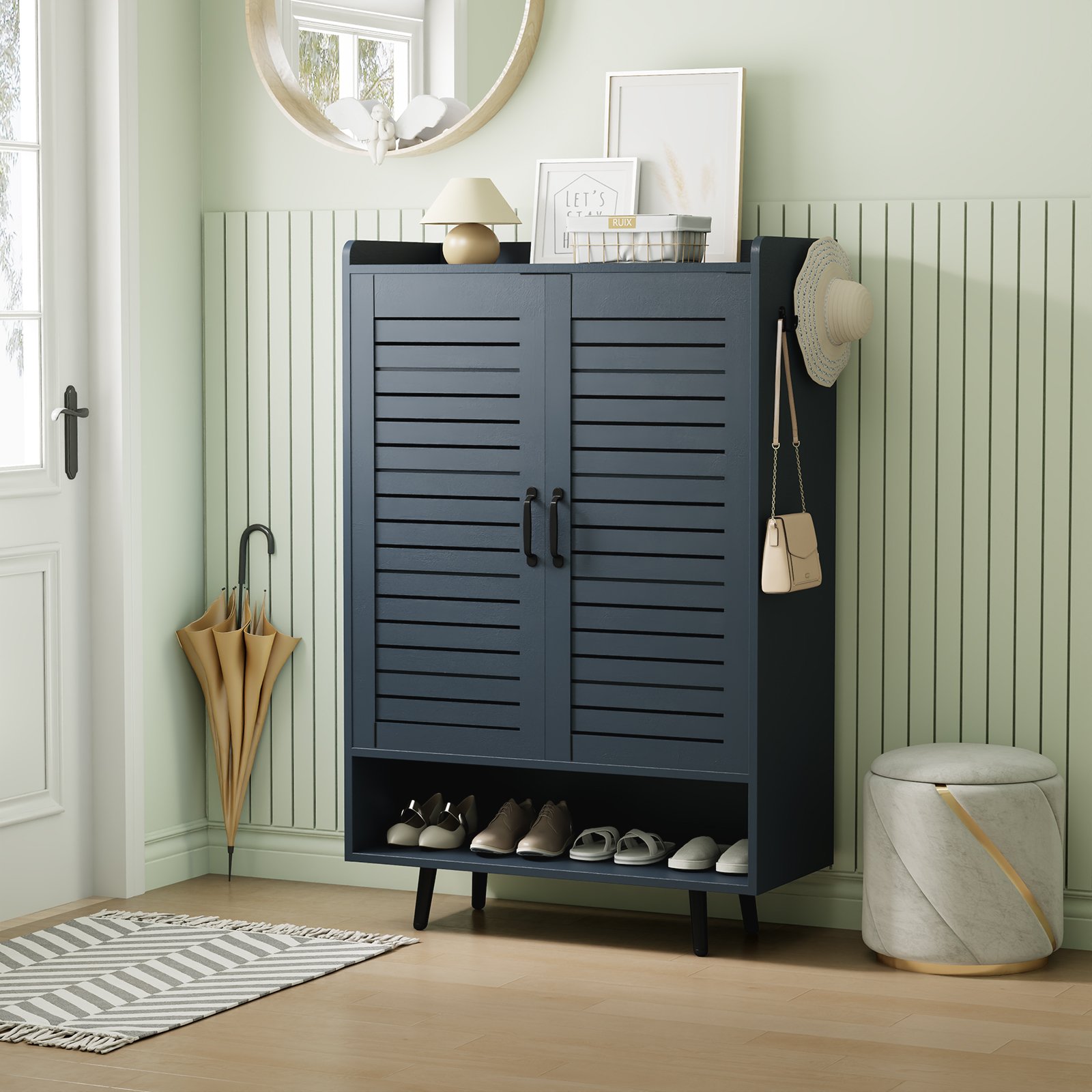 7 Tier Shoe Cabinet with Doors Shoe Storage Cabinet with Adjustable Shelves,50" Large Wooden Shoe Cabinet Storage for Closet, Shoe Organizer for Entryway, Hallway, Blue product image (3)