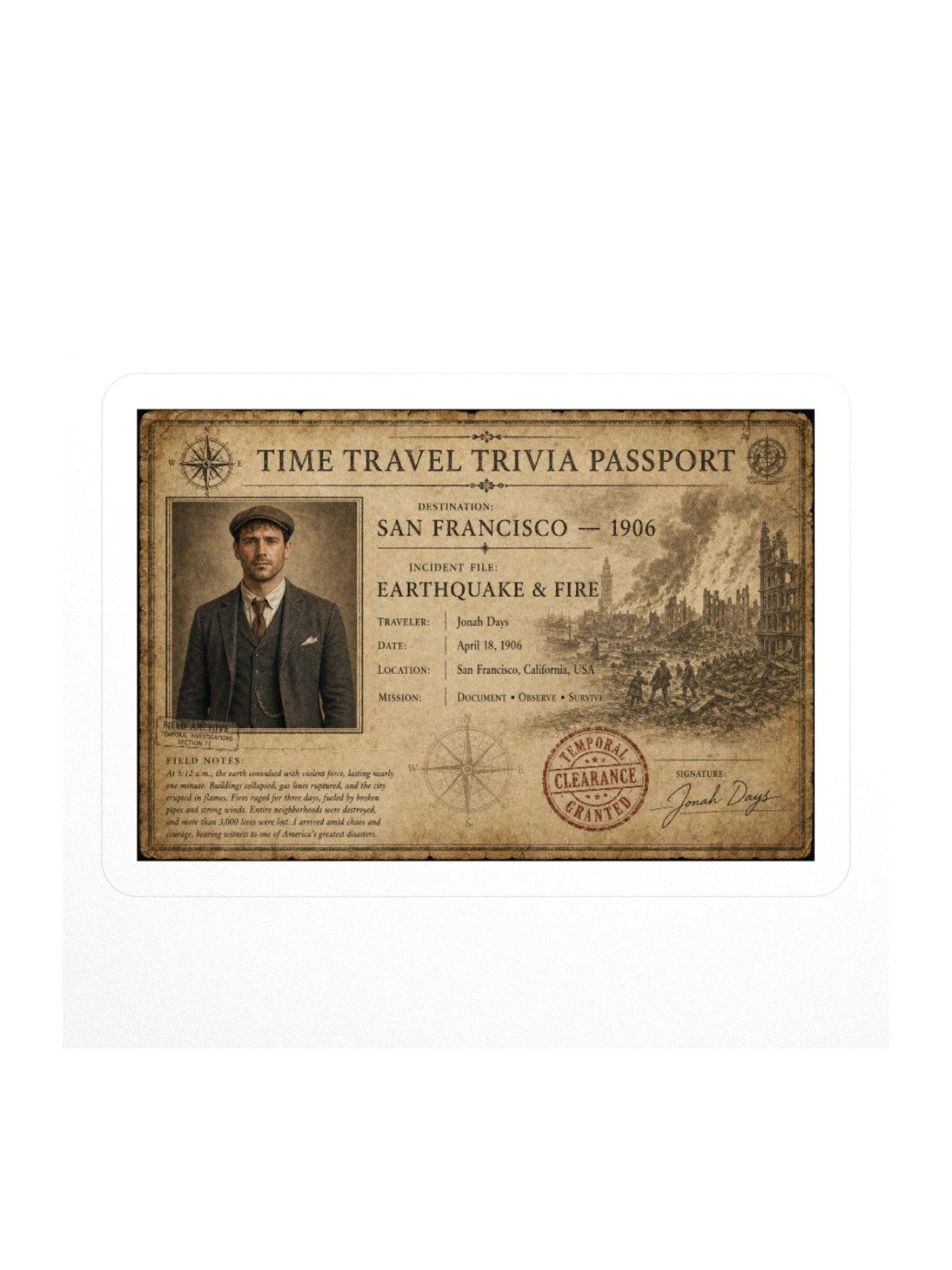 San Francisco Earthquake & Fire — 1906 Incident Passport Sticker product image (1)