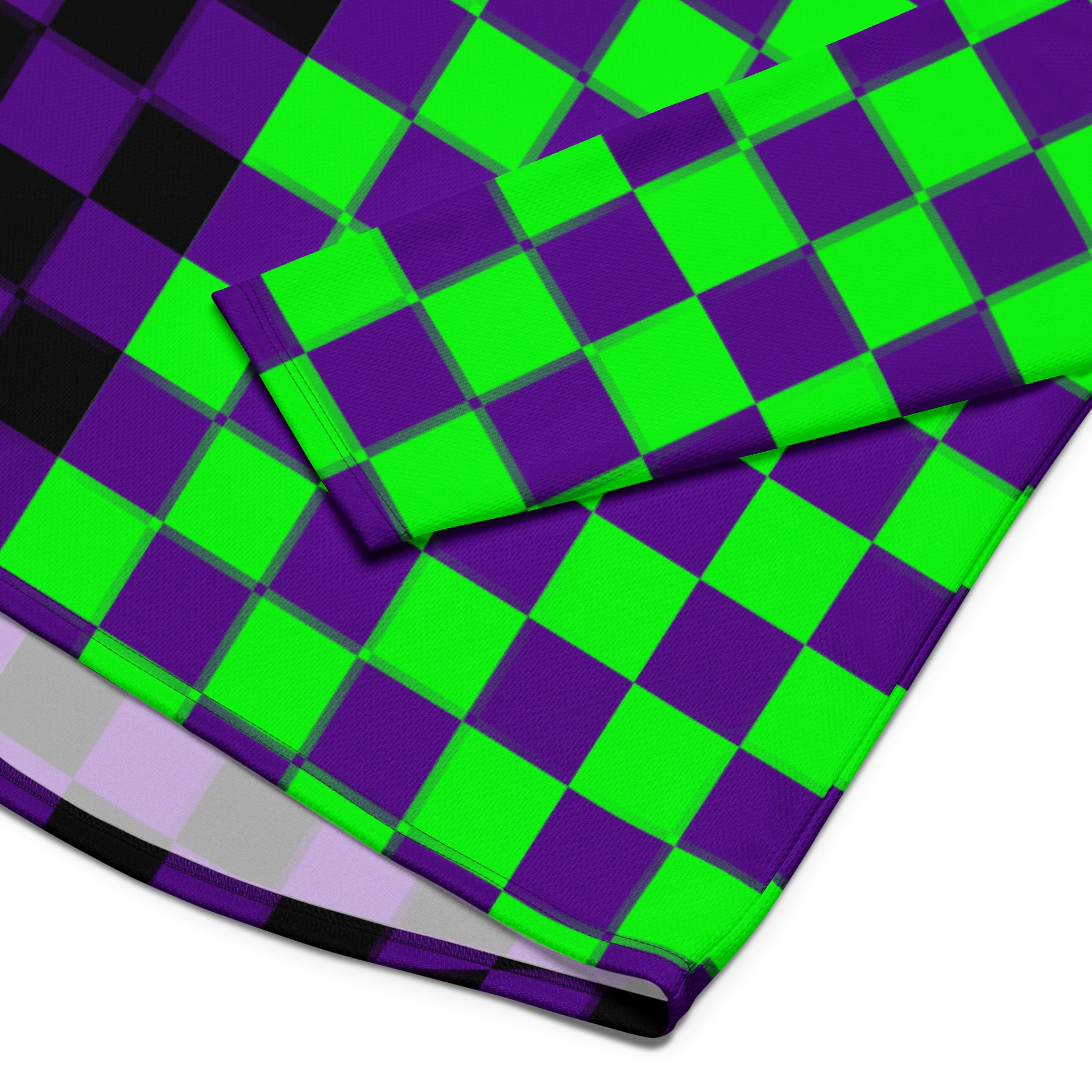 Rave Recycled Hockey Jersey, Twisted Checkers Clowncore Clothing, Silly Circus Style Fun Festival Top, Neon Green Purple Black Odd EDM Shirt product image (6)