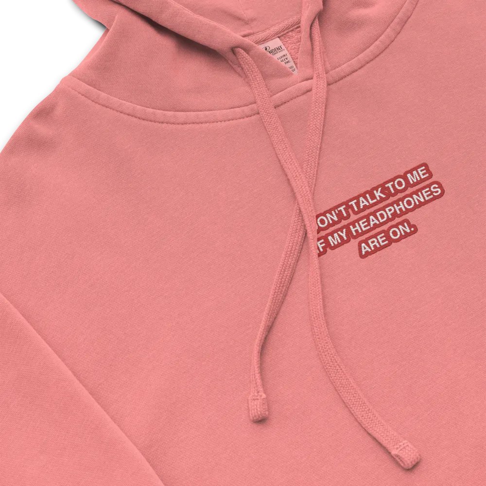 HEADPHONES ON (red bubble design 2) embroidered pigment hoodie product image (1)