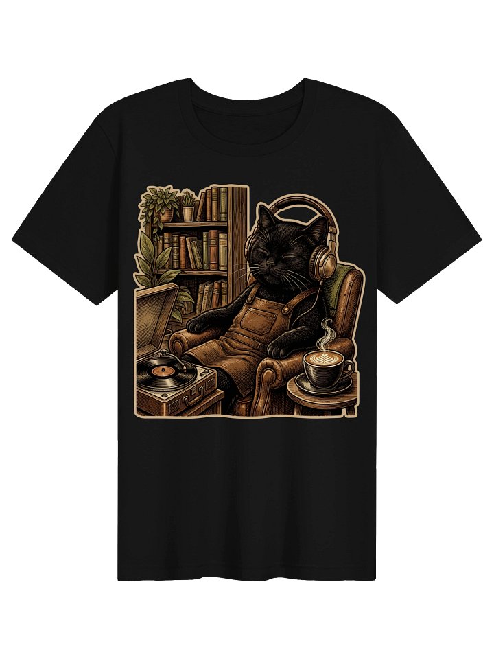 Chill Cat Vintage Graphic Tee - Vinyl & Coffee Black Cat Shirt product image (4)