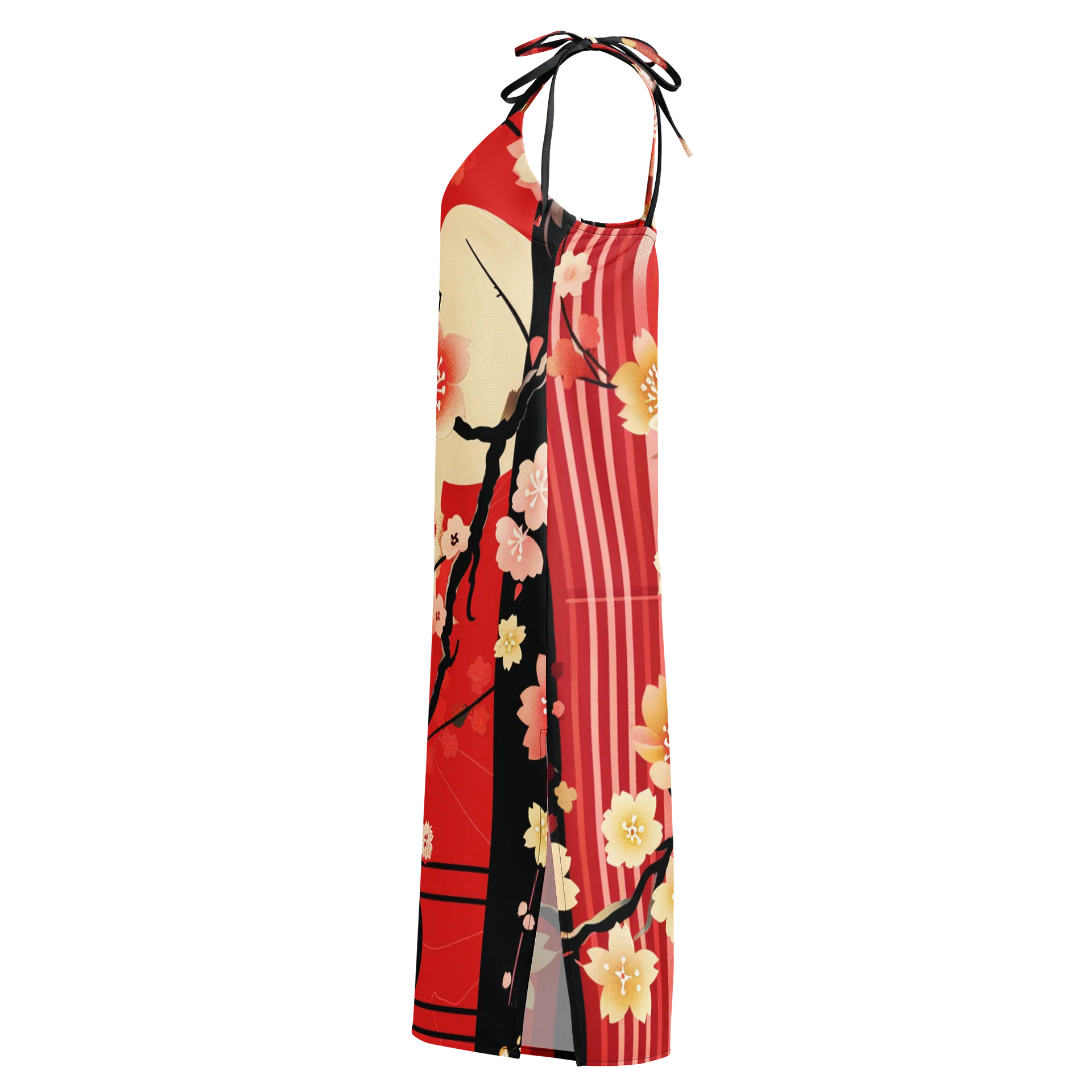 Japanese Sakura Midi Slip Dress | Red Cherry Blossom Chiffon Summer Dress product image (3)
