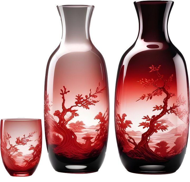 Chinese Glass Vase Set – Crimson Landscape Elegance PNG product image (1)