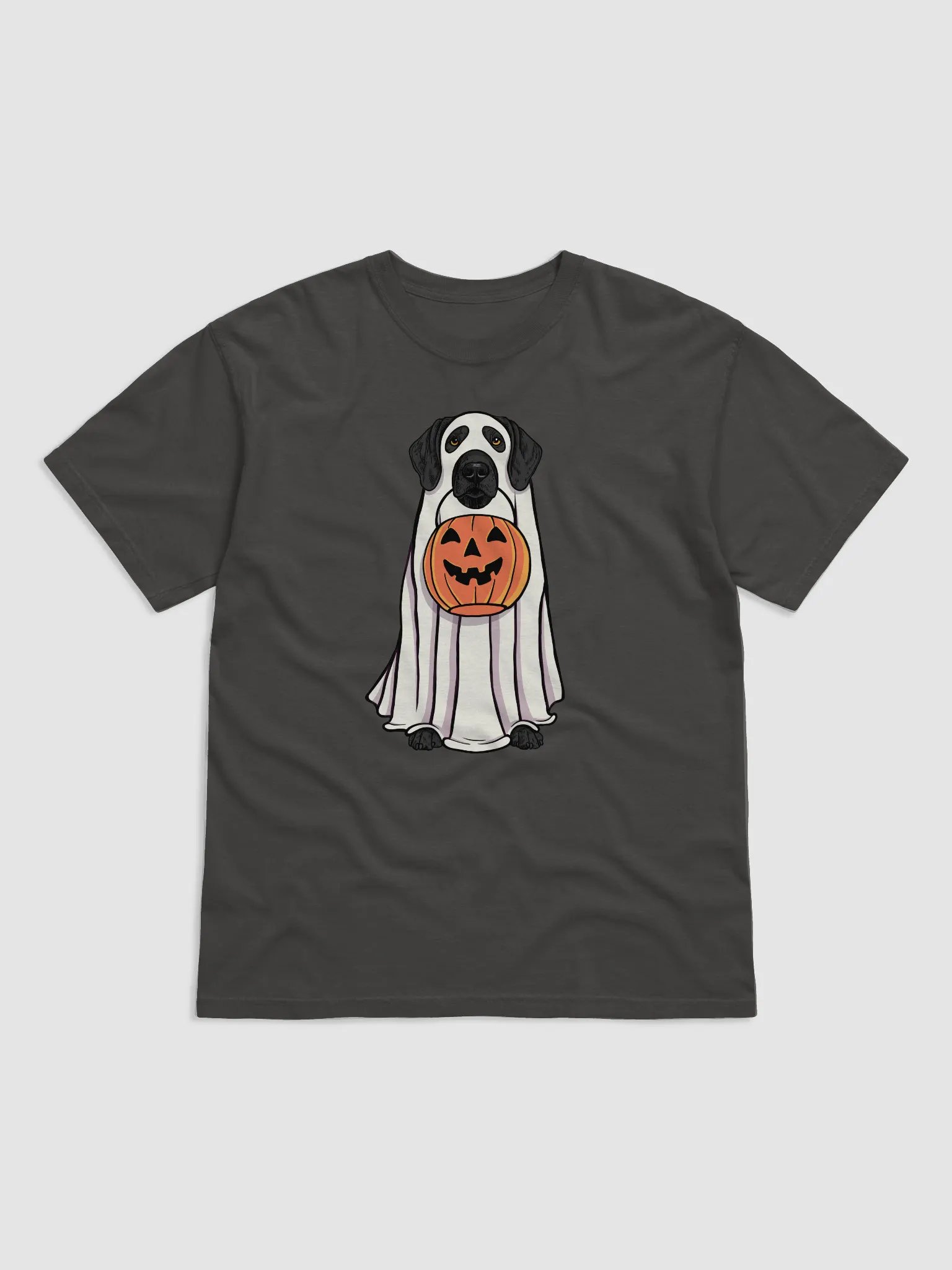 Funny Halloween German Shorthaired Pointer(Black) T-Shirt | Funny GSP Wearing a Ghost Costume and Holding a Pumpkin Basket product image (1)
