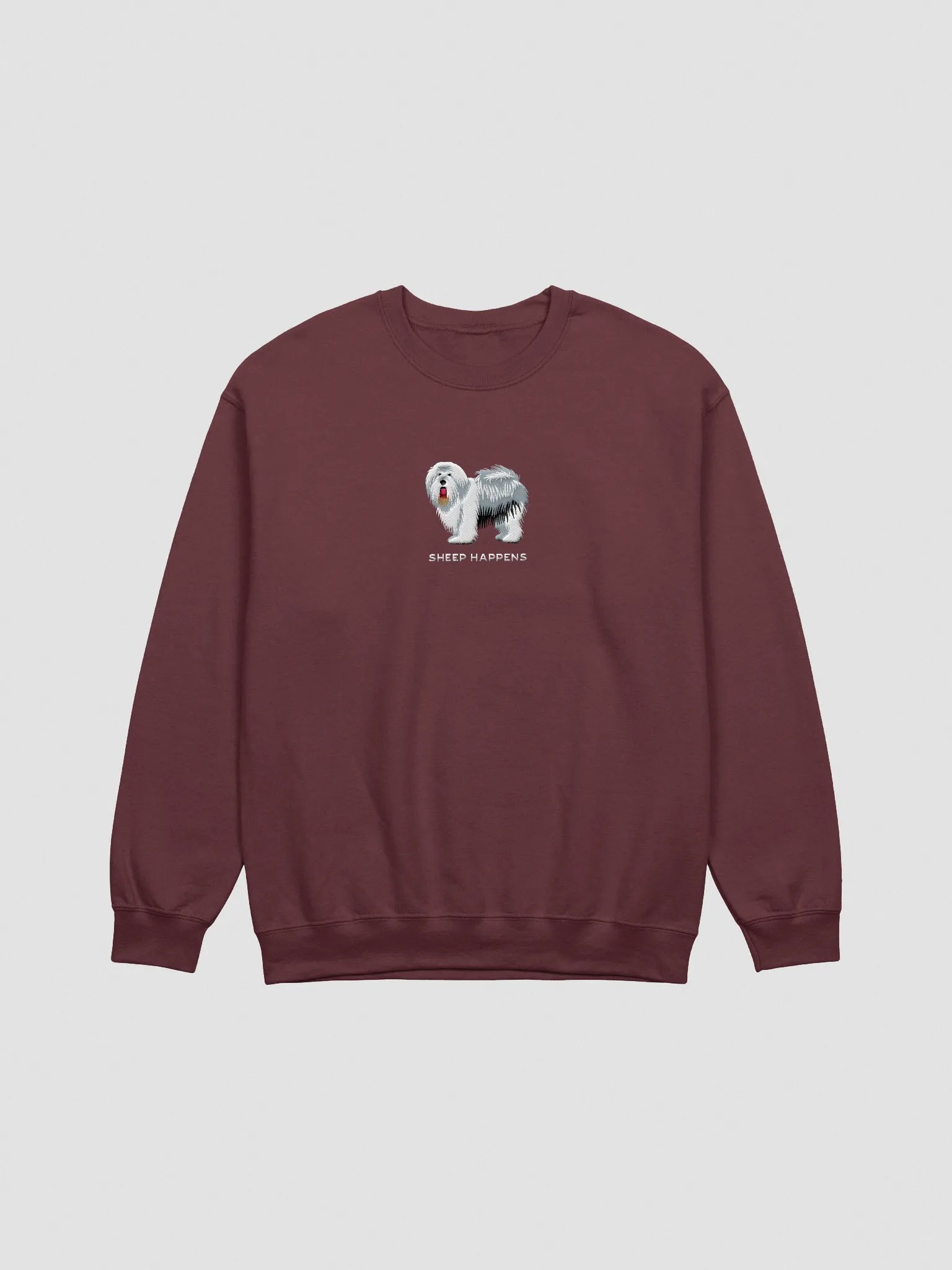 Sheep Happens Sweatshirt (Embroidered) of an Old English Sheepdog product image (3)
