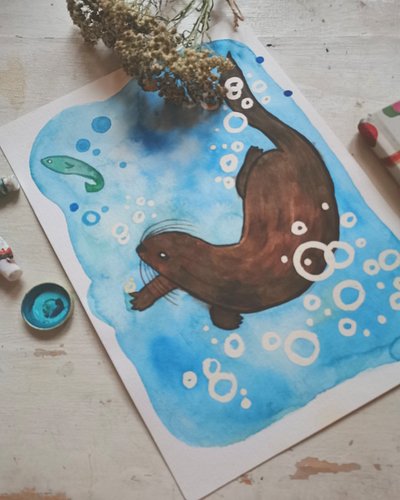 Happiness is ...a swimming otter. 
Original is available. DM me for details. 
Prints: link in the bio. 

#animalartist #wildl...