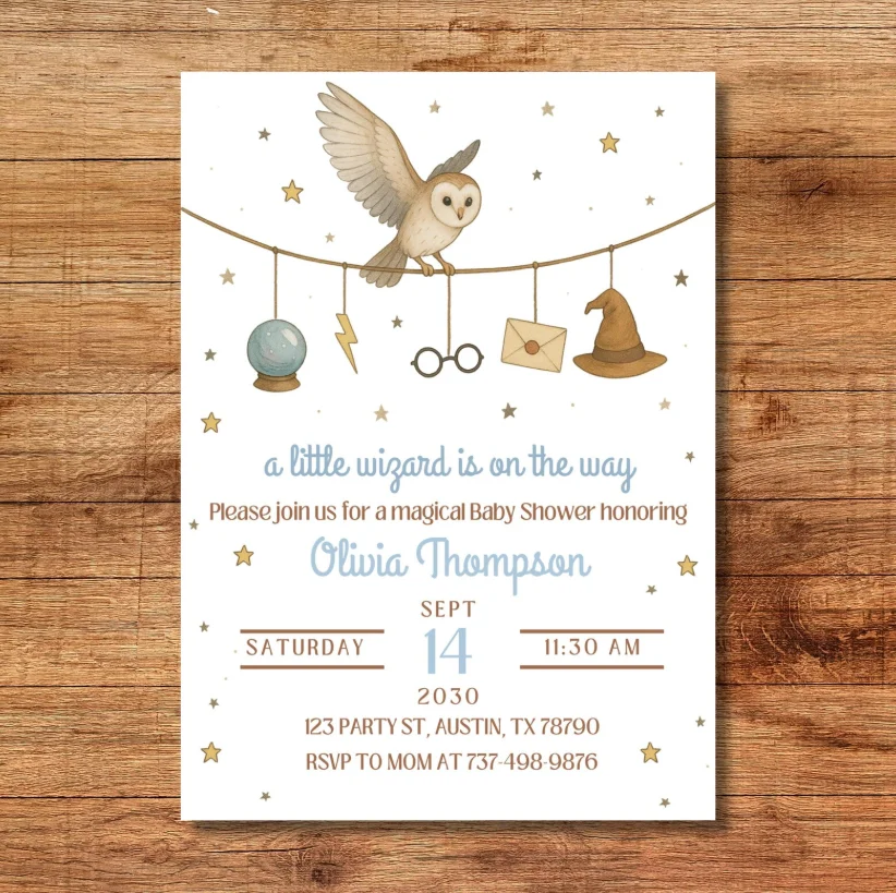 Little Wizard Baby Shower Invitation | Harry Theme | Editable Canva Template | Gender Neutral Invite | Harry Baby Shower Idea product image (2)
