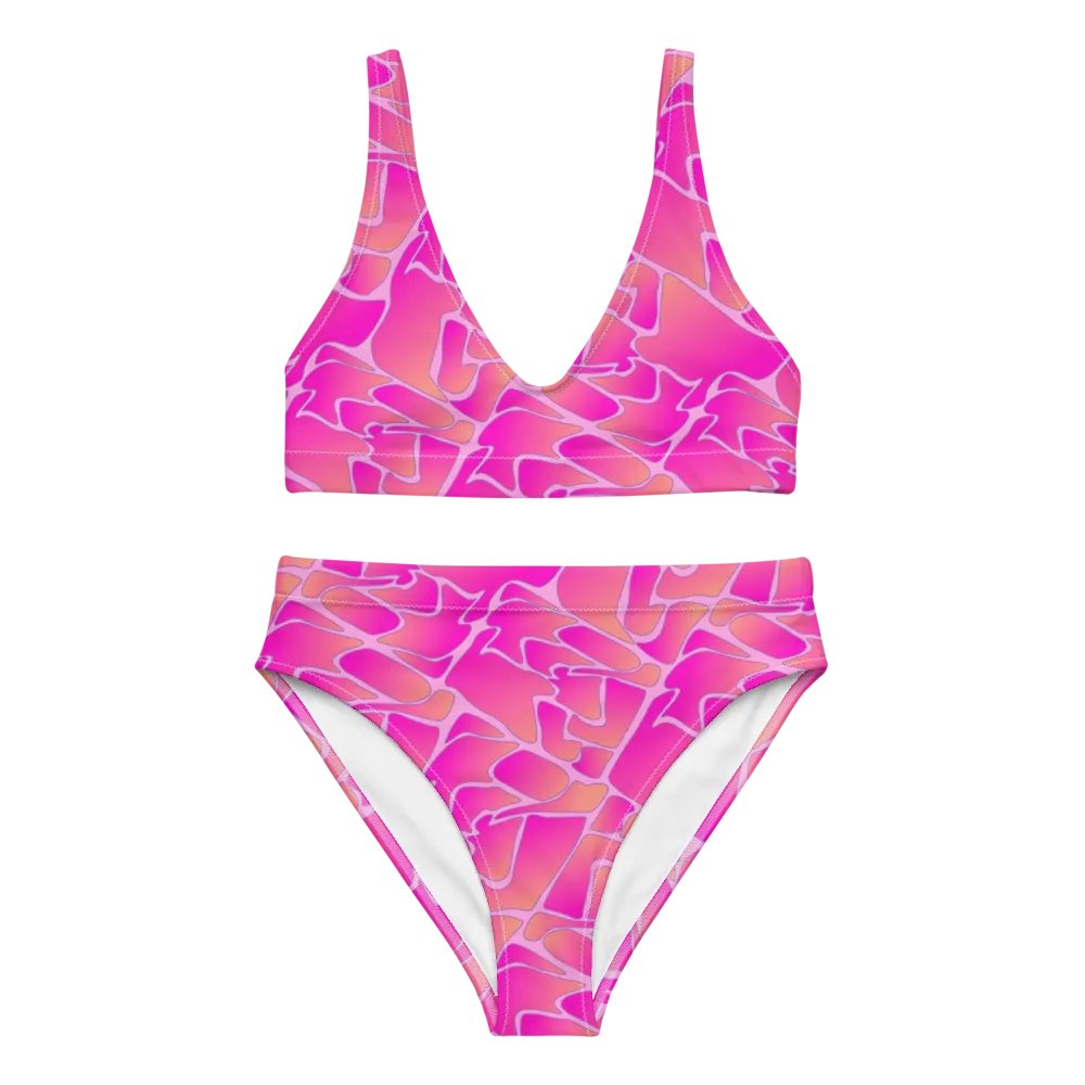 Crazy Paving Pink Pattern High Waisted Bikini product image (3)