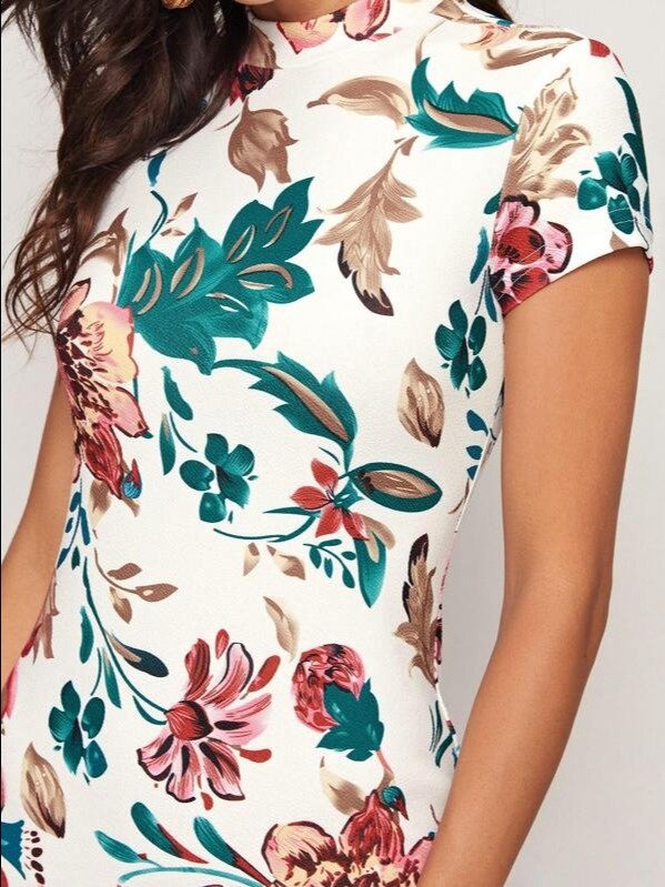 ADLEST Clasi Floral Print Mock Neck Bodycon Dress,Summer Dresses For Women product image (5)