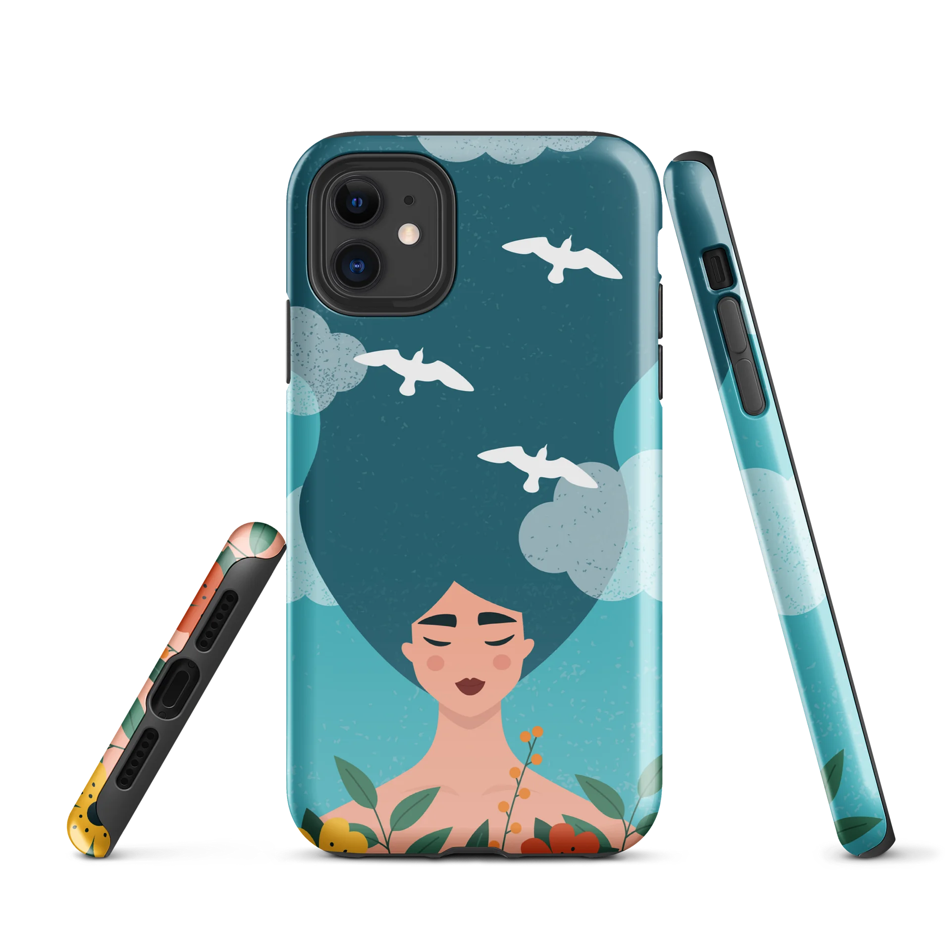 Serene Woman Floral iPhone® Tough Case – Peaceful Teal Botanical Phone Cover product image (1)