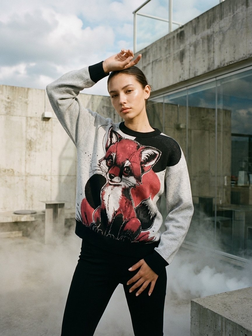 Pink Fox Knitted Crewneck Sweater Relaxed Fit product image (2)