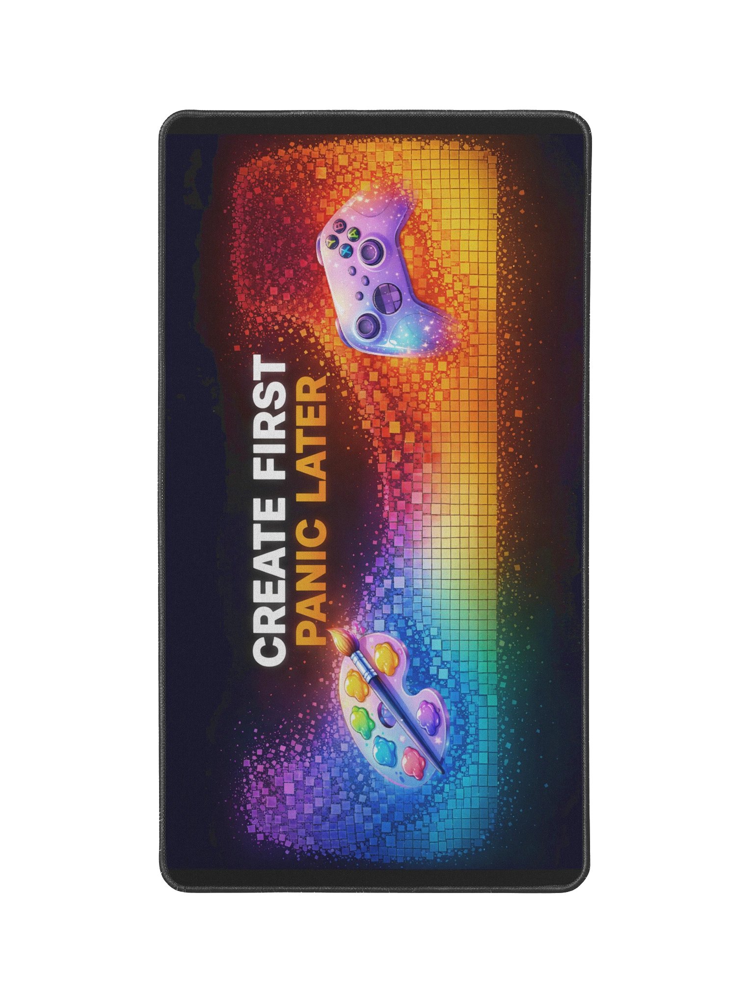 Create First Panic Later Pixelated Desk Mat - Black product image (1)