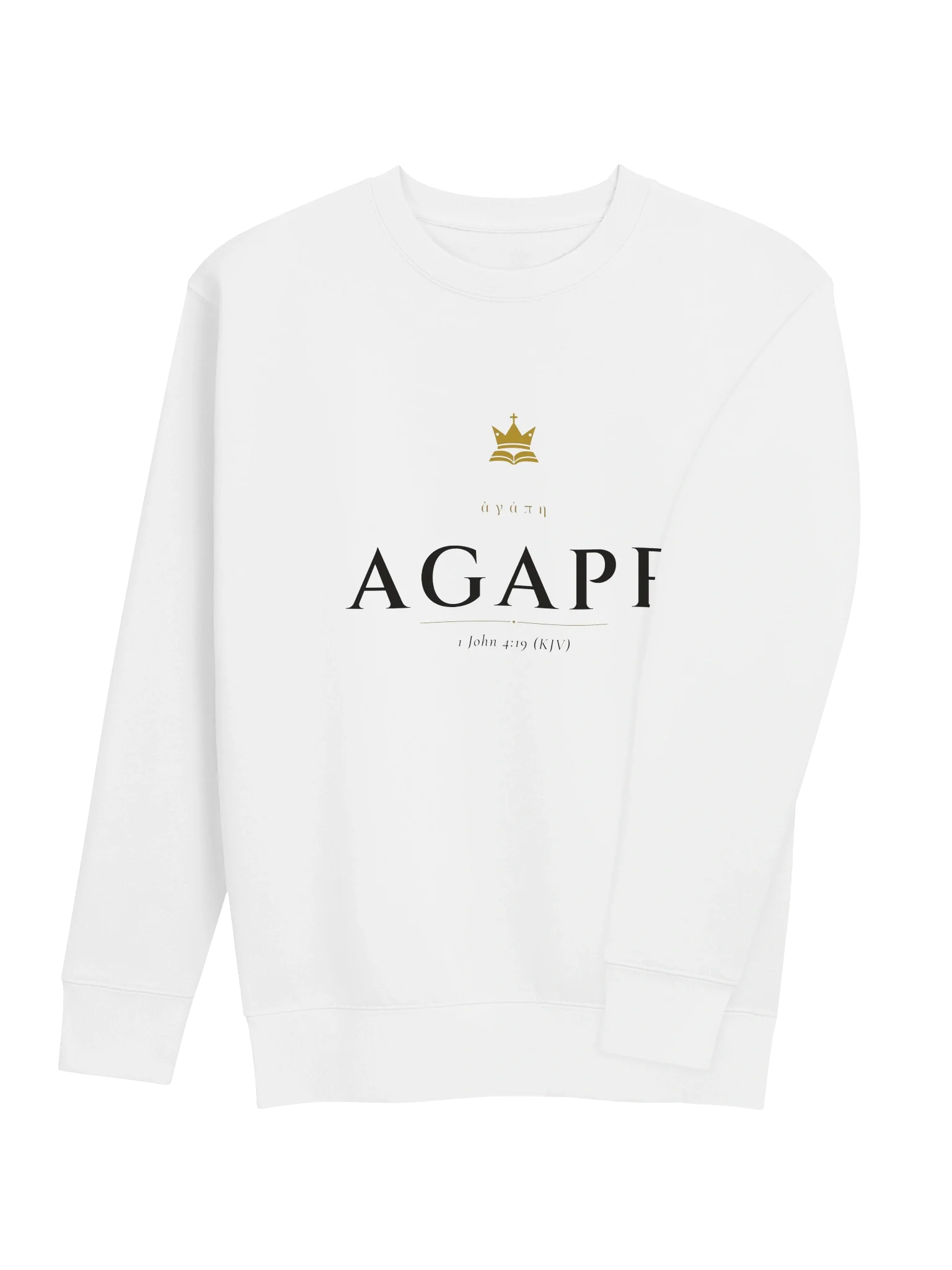Agape Crewneck - White, view 4 — Christ Is King crewneck