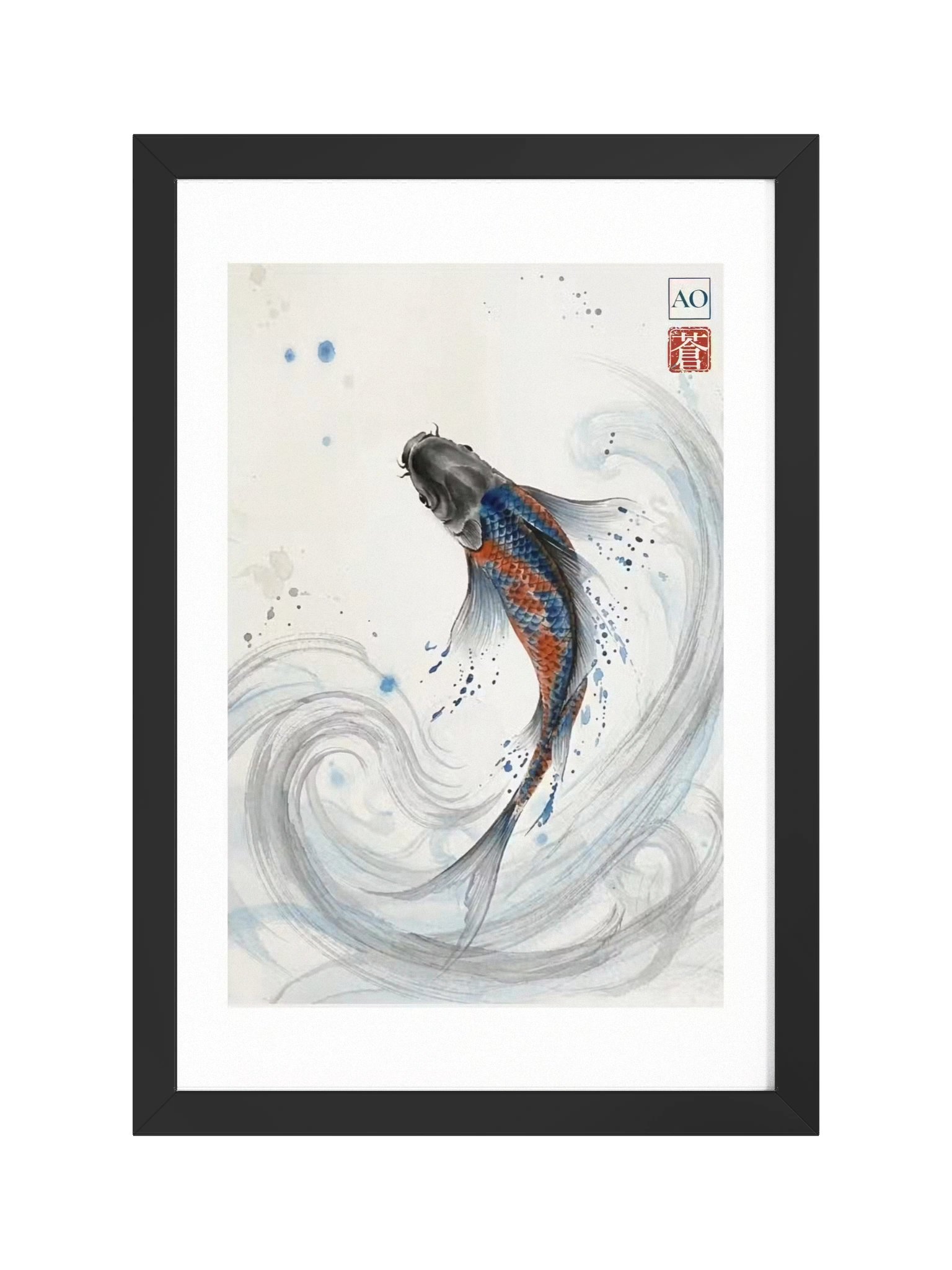 Japanese Ink Art Print | Celestial Koi No.03 | Framed Wall Art - AO Japan Blue product image (1)