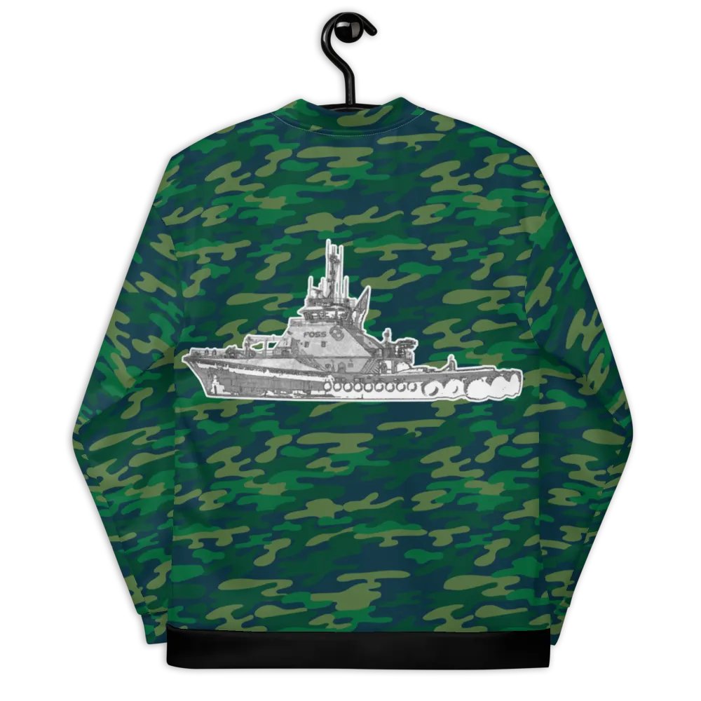 Foss Tugboat Sketch Teal Camouflage Bomber Jacket product image (8)