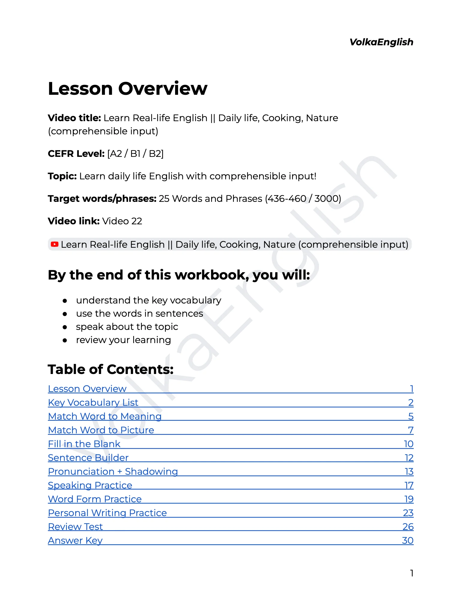 Learn Real-life English || Daily life, Cooking, Nature (comprehensible input) - Video 22 Study Pack product image (2)