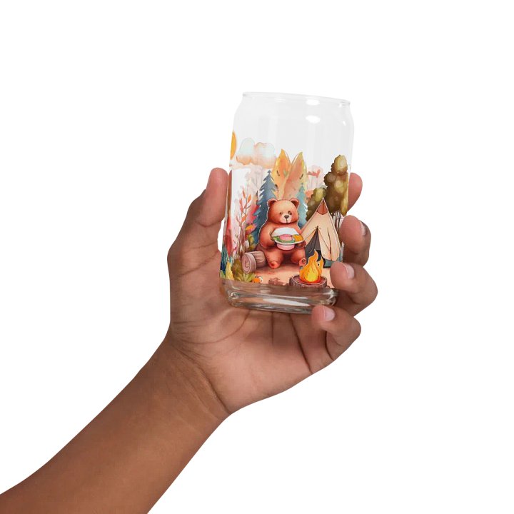 Camping Bear Glass Can | Wilderness Adventure Drinkware product image (2)