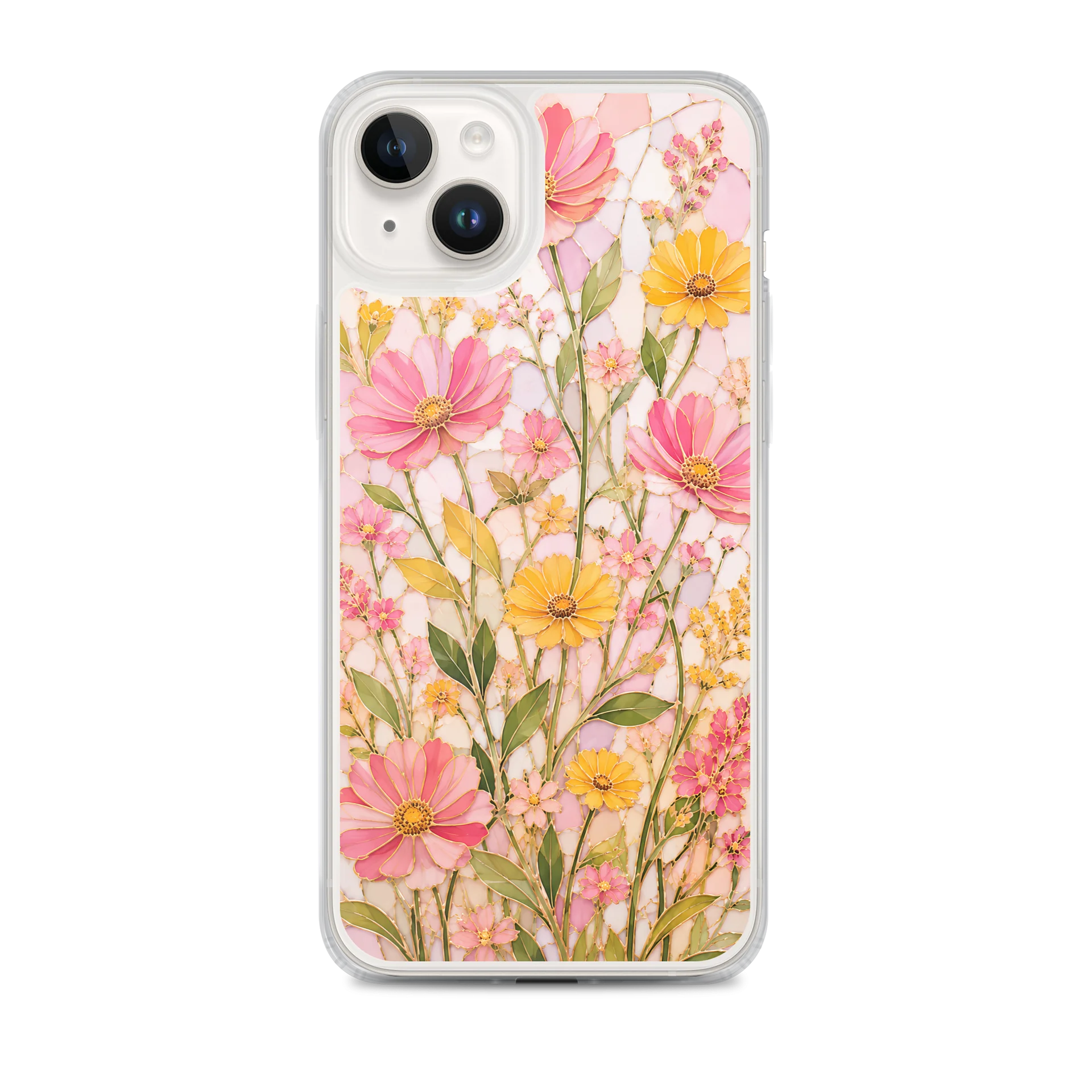 Pink And Yellow Wild Flowers Mosaic Premium Soft Silicone iPhone Case - MagSafe Compatible product image (1)