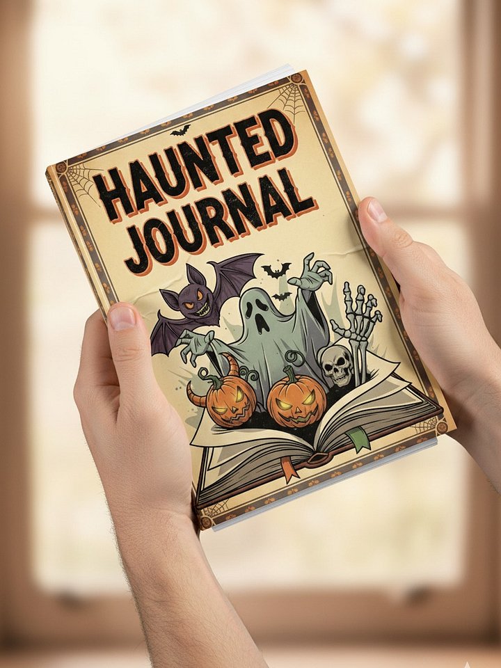 Haunted Journal Cover, Printable Halloween Notebook, Spooky Season Planner, Vintage Halloween Decor, Gothic Journal, DIY Book Cover product image (2)