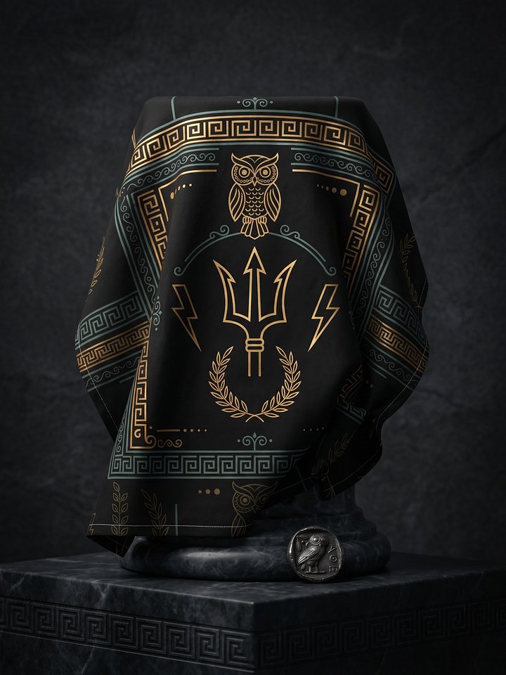 Greek Mythology Emblem Bandana – Trident, Owl & Laurel Design product image (2)