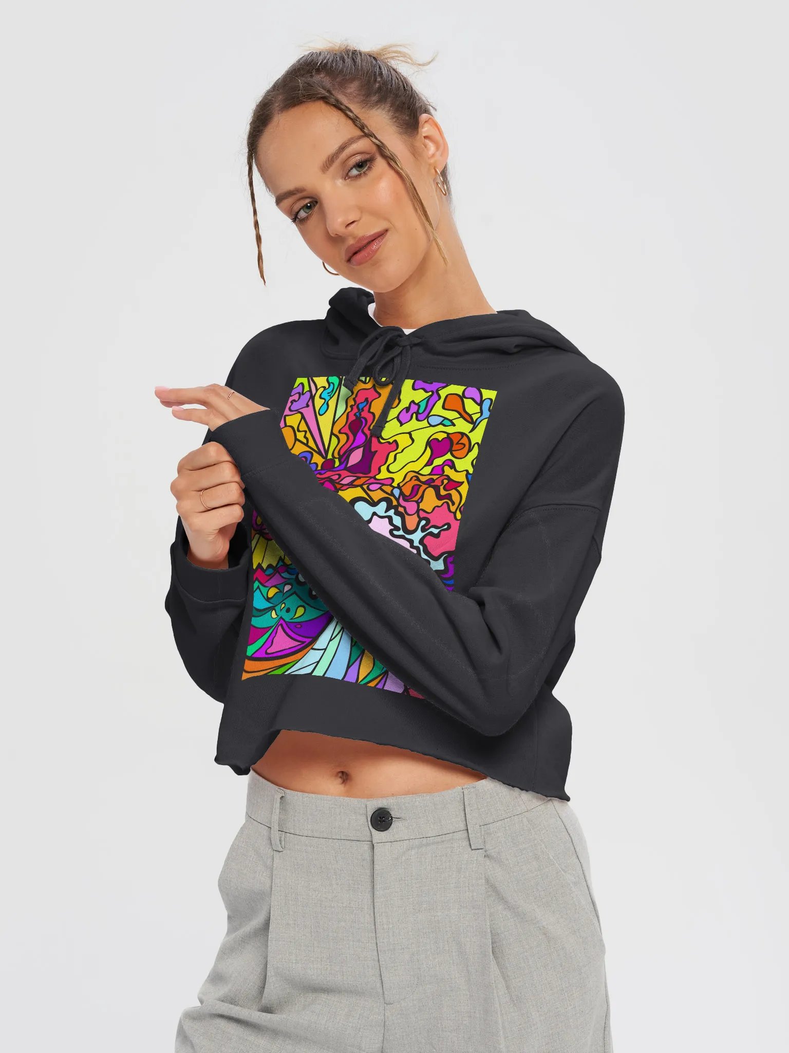 Vibrant Swirls Women's Cropped Hoodie - Wave at Sunset product image (16)