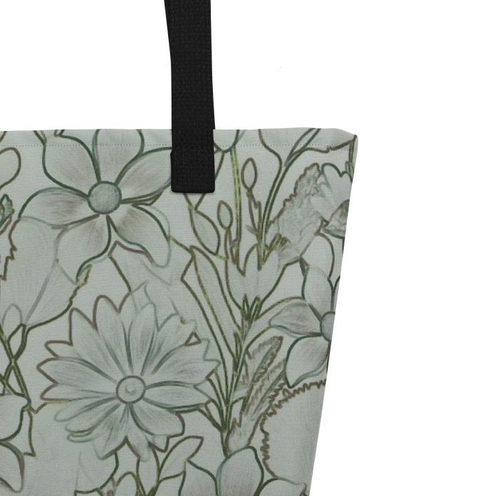 Line art Light green and Dark green Floral/All-Over Print Large Tote Bag w/ Pocket by Sublicolor product image (2)