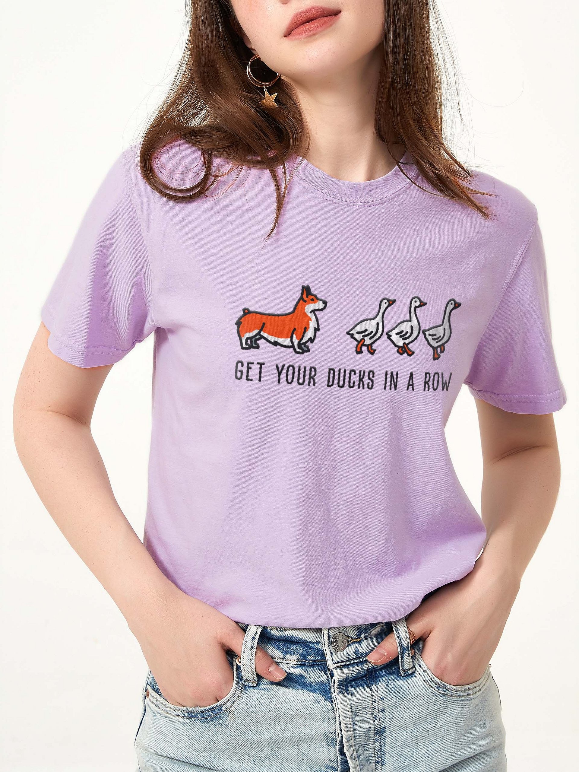 Get Your Ducks in a Row T-Shirt(Embroidered) of a Pembroke Welsh Corgi(Orange) product image (2)