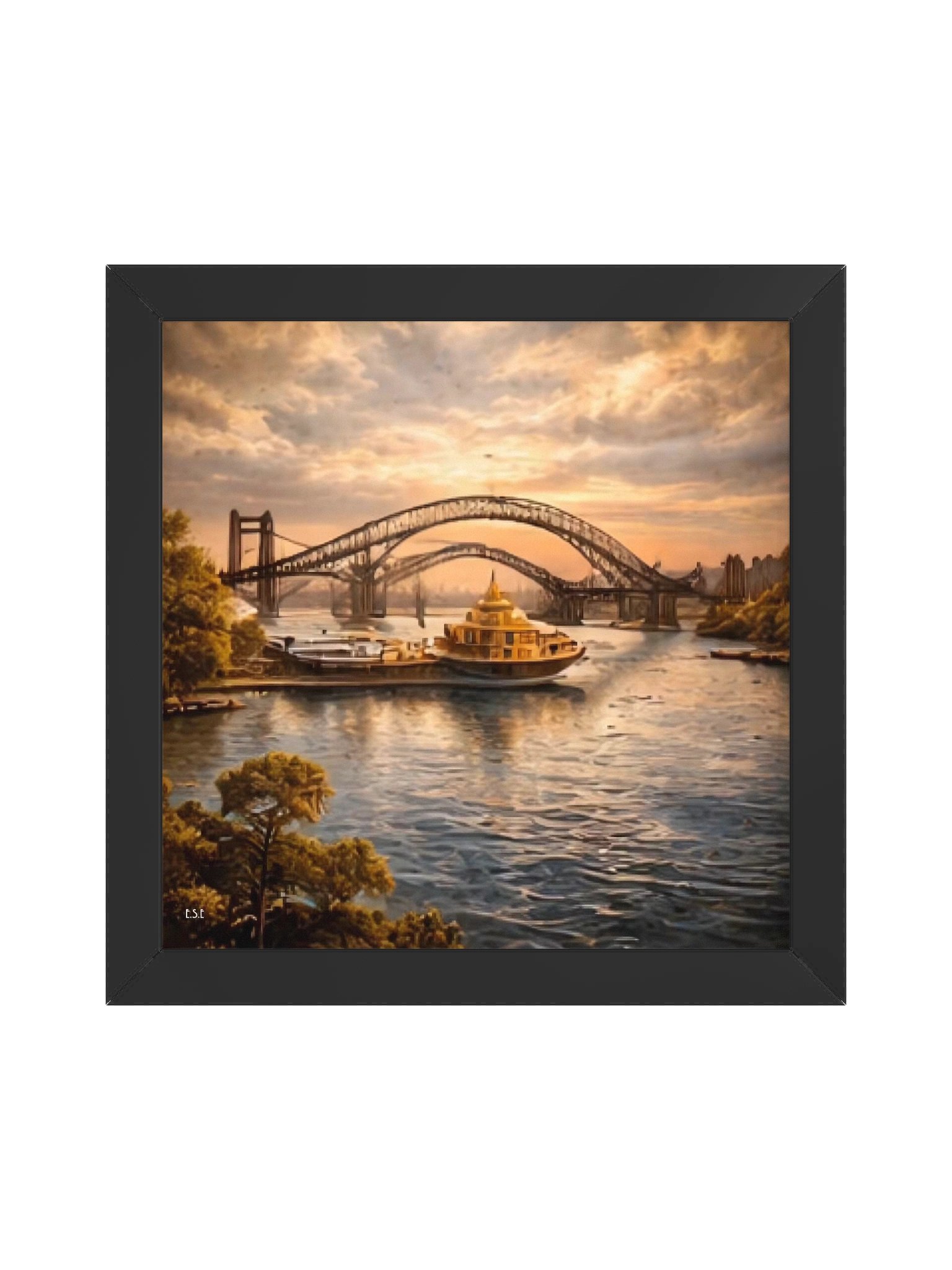 Goldene Hafenstimmung: Architektur im Abendlicht Vibrant Ayous Wood Framed Poster product image (1)