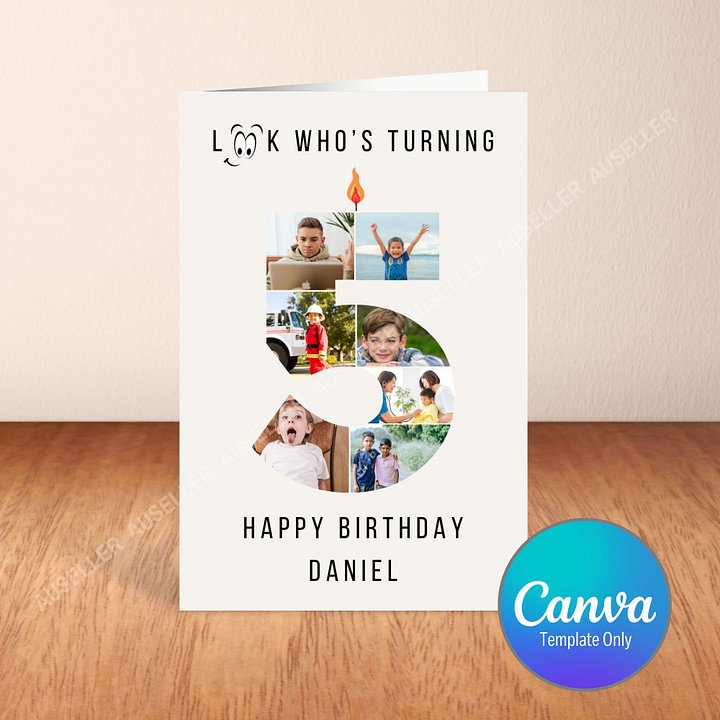 5th Birthday Number Photo Card Canva Template product image (1)